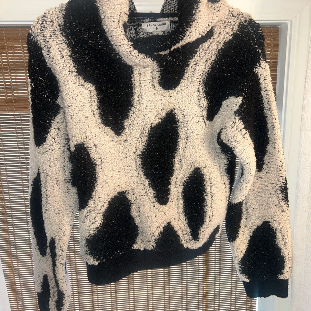 Sandy Liang Cream and Black Cowl Neck Sweater